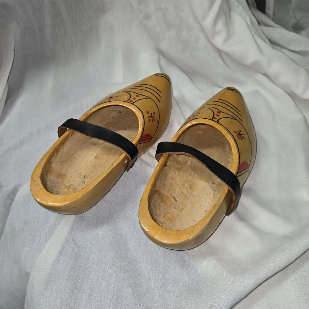 Vintage Hand Carved Dutch  Wooden Shoes Clogs From Holland